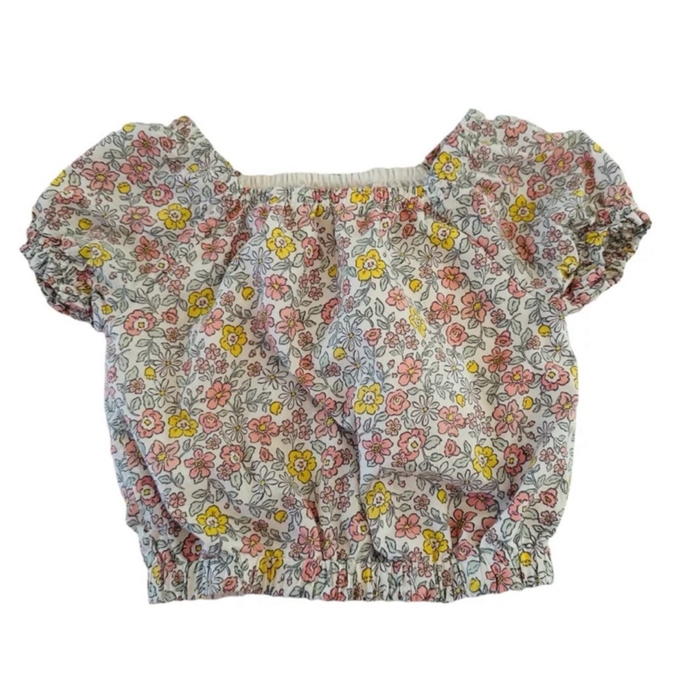 Tahari Little Girls Short Sleeve Floral Blouse with Elastic Details size 4T